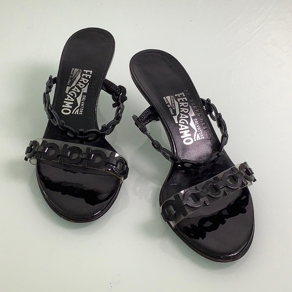 Salvatore Ferragamo kitten heel Leather Patent vinyl strappy sandals SZ 7 B EUC - Picture 16 of 16